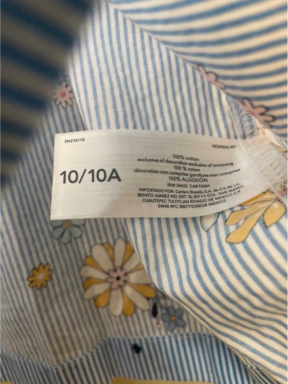 Carters Kids Blue Striped Floral Button Up Dress Size 10 Pleated Ruffle Floral